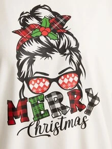 1 PC Drop Shoulder Christmas & Figure Graphic Pullover - White - View 5