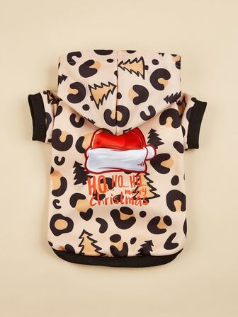 1pc Pet Dog Hoodie, Christmas Beard Print Sweatshirt, Christmas Pet Costume Apparel, Suitable For Small/Medium Dogs & Cats, Perfect For Holiday Party