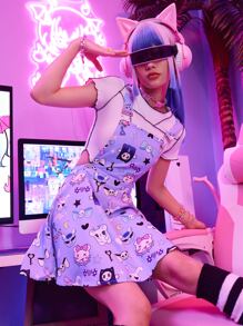 ROMWE Kawaii Cartoon Graphic Overall Dress - Mauve Purple - View 2