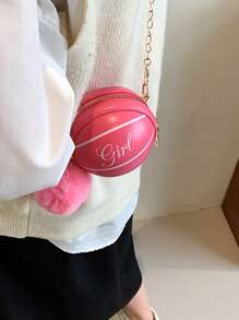 Lightweight,Business Casual Mini Neon Pink Basketball Design Circle Bag With Bag Charm For Teen Girls Women College Students,Rookies & White-collar Workers Perfect for Office,College,Work ,Business,Commute,Outdoors, Travel, Outings - Multicolor - View 4