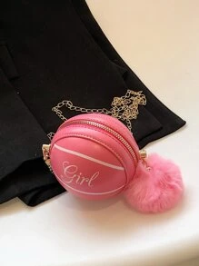 Lightweight,Business Casual Mini Neon Pink Basketball Design Circle Bag With Bag Charm For Teen Girls Women College Students,Rookies & White-collar Workers Perfect for Office,College,Work ,Business,Commute,Outdoors, Travel, Outings - Multicolor - View 8