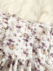 嬰兒小碎花荷葉邊連身背心和頭巾