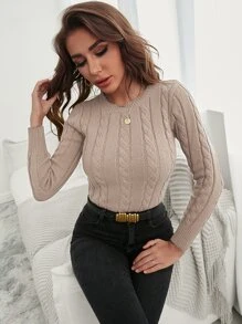 SHEIN Frenchy Cable Knit Solid Jumper - Apricot - View 2