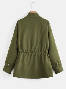 SHEIN Unity Flap Pocket Drop Shoulder Drawstring Waist Coat - Army Green - View 2