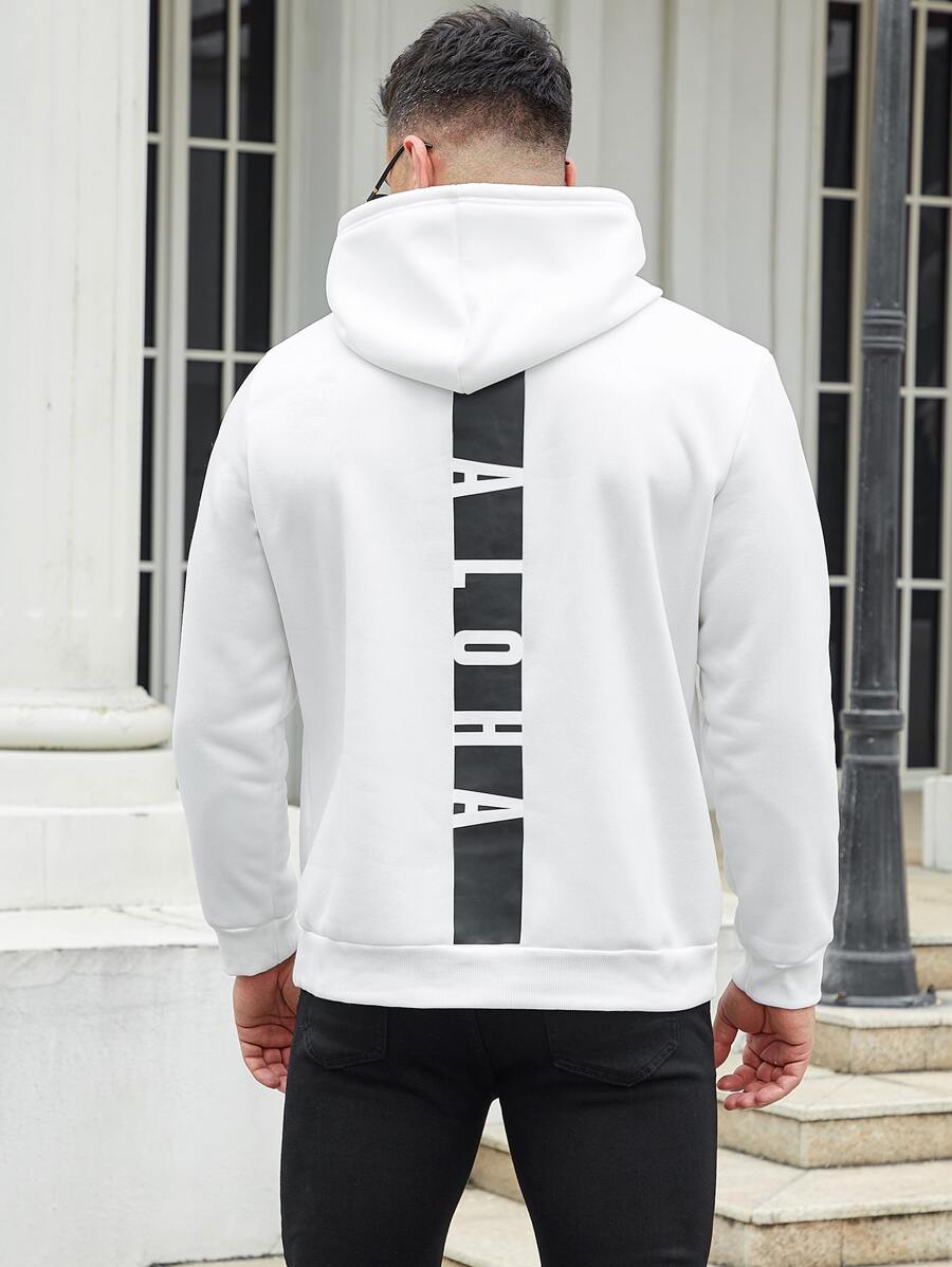 Manfinity Hombres Capucha con estampado de letra con cordón - Blanco - Ver 1