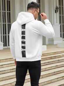 Manfinity Hombres Capucha con estampado de letra con cordón - Blanco - Ver 3