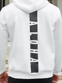 Manfinity Hombres Capucha con estampado de letra con cordón - Blanco - Ver 6