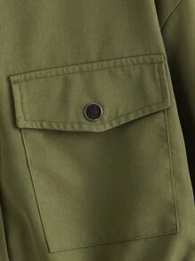 SHEIN Unity Flap Pocket Drop Shoulder Drawstring Waist Coat - Army Green - View 4