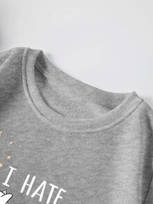 SHEIN EZwear Plus Cat And Slogan Graphic Thermal Lined Pullover - Light Grey - View 4