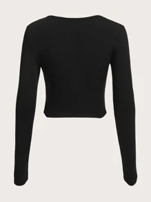 SHEIN EZwear Figure & Letter Graphic Notched Neckline Crop Tee - Black - View 2