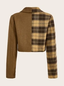 SHEIN Unity Plaid Double Button Crop Blazer - Multicolor - View 2