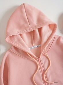 INAWLY Hoodie Đồ họa hoa và khẩu hiệu Dây kéo Lót nhiệt Dây rút - Màu Hồng baby - Xem 7
