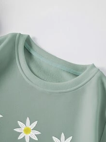 SHEIN EZwear 大碼花卉刺繡加絨內裏運動衫 - 薄荷綠 - 查看 3