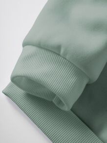 SHEIN EZwear 大碼花卉刺繡加絨內裏運動衫 - 薄荷綠 - 查看 4