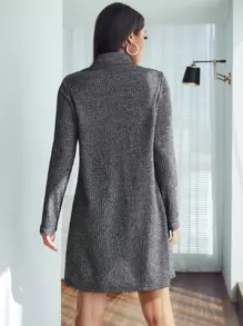 SHEIN Essnce Rolled Neck Solid Tee Dress - Dark Grey - View 2