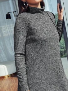 SHEIN Essnce Rolled Neck Solid Tee Dress - Dark Grey - View 4