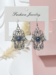 邪惡之眼細節法蒂瑪之手耳墜 - 彩色 - 查看 2