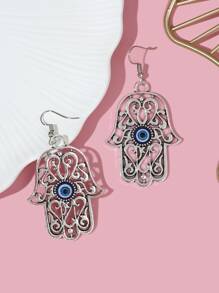 邪惡之眼細節法蒂瑪之手耳墜 - 彩色 - 查看 3