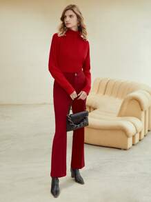 MOTF PREMIUM VISCOSE FLARE LEG TAILORED TROUSERS - Burgundy - View 5