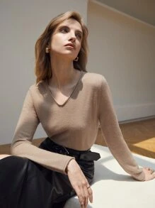 MOTF PREMIUM 100% CASHMERE REGULAR FIT JUMPER - Khaki - View 8