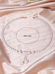 1入四瓣花形仿珍珠Y字頸鍊 - 金黃色 - 查看 4