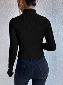 Chiquease Turtleneck Button Detail Jumper - Black - View 2