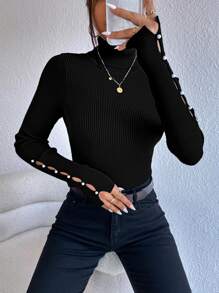 Chiquease Turtleneck Button Detail Jumper - Black - View 4