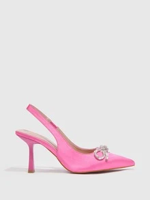 Rhinestone & Bow Decor Slingback Pumps - Pink - View 6