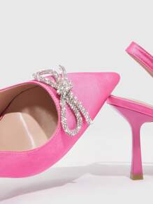 Rhinestone & Bow Decor Slingback Pumps - Pink - View 4