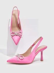 Rhinestone & Bow Decor Slingback Pumps - Pink - View 5