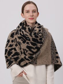 1pc Women's Classic Multicolor Thick & Warm Scarf, Fashion Leopard Print & Animal Pattern Knitted Scarf For Autumn And Winter, Soft And Beautiful, Suitable For Daily Outfits Elegant - Multicolor - View 2