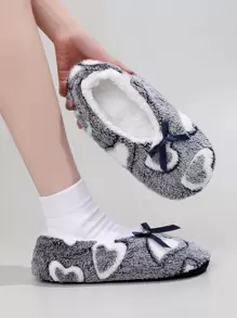 Heart Pattern Bow Decor Fuzzy Bedroom Slippers - Multicolor - View 3