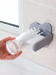 1pc Cup Scrubber Glass Cleaner Bottles Brush Sink Kitchen Accessories 2 In 1 Drink Mug Wine Suction Cup Cleaning Brush Gadgets - Grey - View 1