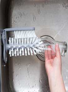 1pc Cup Scrubber Glass Cleaner Bottles Brush Sink Kitchen Accessories 2 In 1 Drink Mug Wine Suction Cup Cleaning Brush Gadgets - Grey - View 4