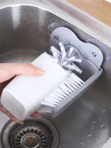 1pc Cup Scrubber Glass Cleaner Bottles Brush Sink Kitchen Accessories 2 In 1 Drink Mug Wine Suction Cup Cleaning Brush Gadgets - Grey - View 5