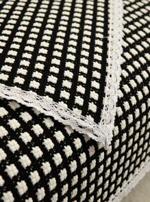 1pc Plaid Jacquard Lace Decor Sofa Towel - Black and White - View 2