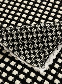 1pc Plaid Jacquard Lace Decor Sofa Towel - Black and White - View 5