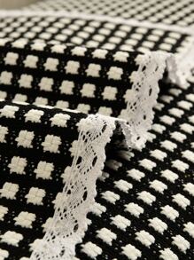 1pc Plaid Jacquard Lace Decor Sofa Towel - Black and White - View 6