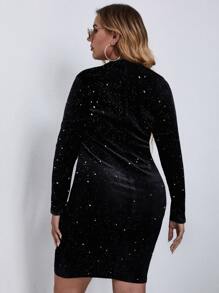 Celure Plus Mesh Insert Sequin Bodycon Dress - Black - View 2