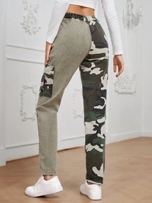 Camo Print Flap Pocket Side Cargo Jeans - Multicolor - View 2