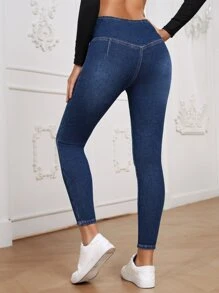 SHEIN Essnce Quần jean ôm Eo chồng lên - Rửa tối - Xem 3