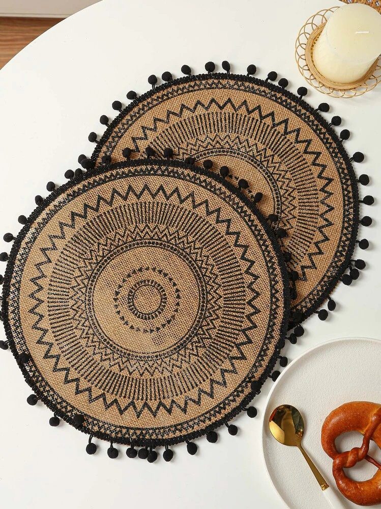 1 pieza Mantelito individual con estampado de dibujo con diseño de pompón - Multicolor - Ver 1