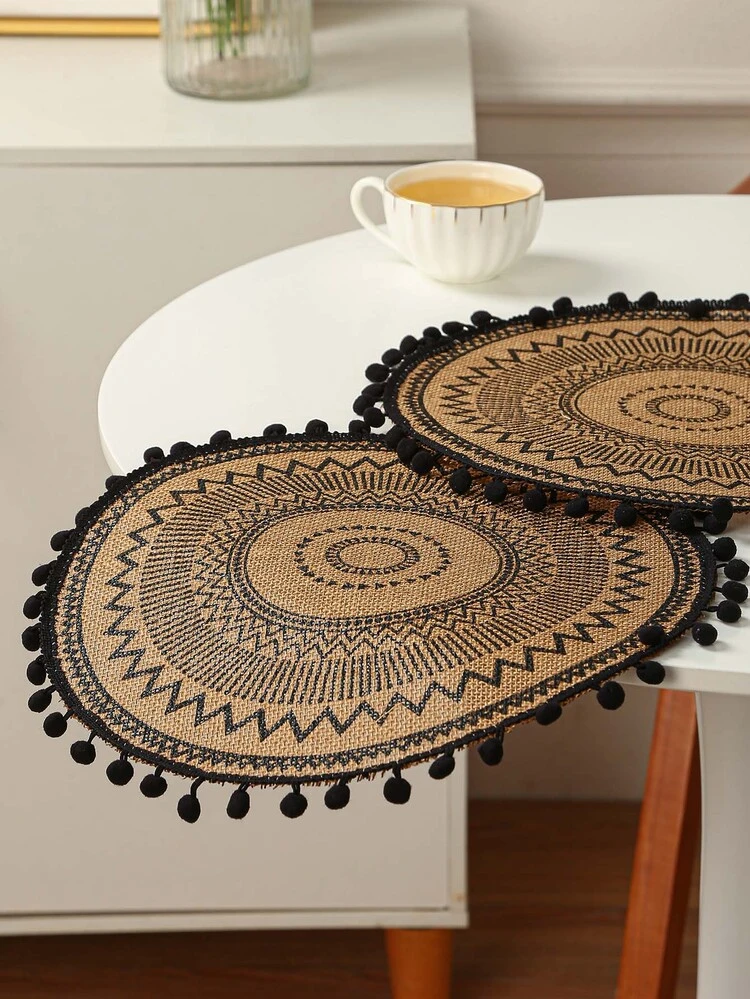 1 pieza Mantelito individual con estampado de dibujo con diseño de pompón - Multicolor - Ver 3