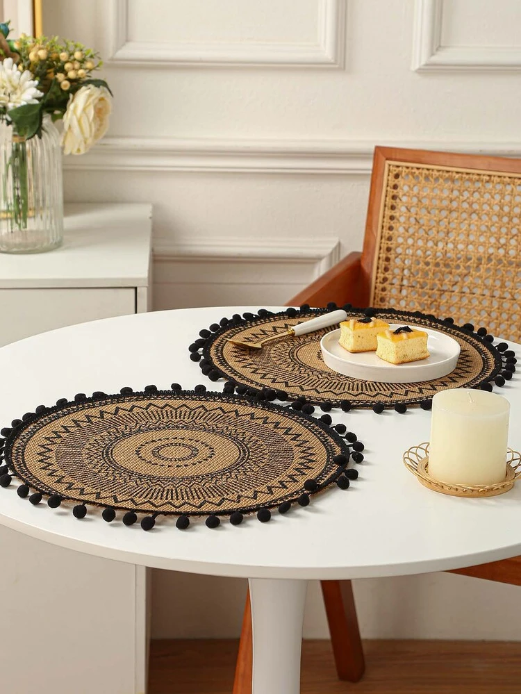 1 pieza Mantelito individual con estampado de dibujo con diseño de pompón - Multicolor - Ver 5