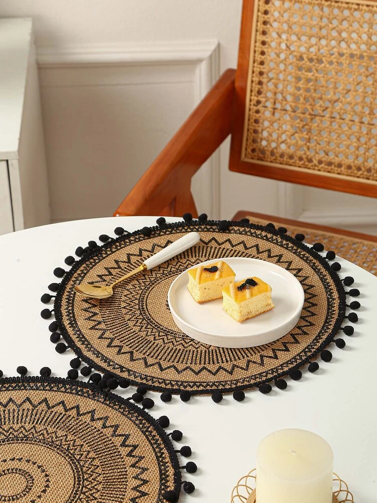 1 pieza Mantelito individual con estampado de dibujo con diseño de pompón - Multicolor - Ver 6