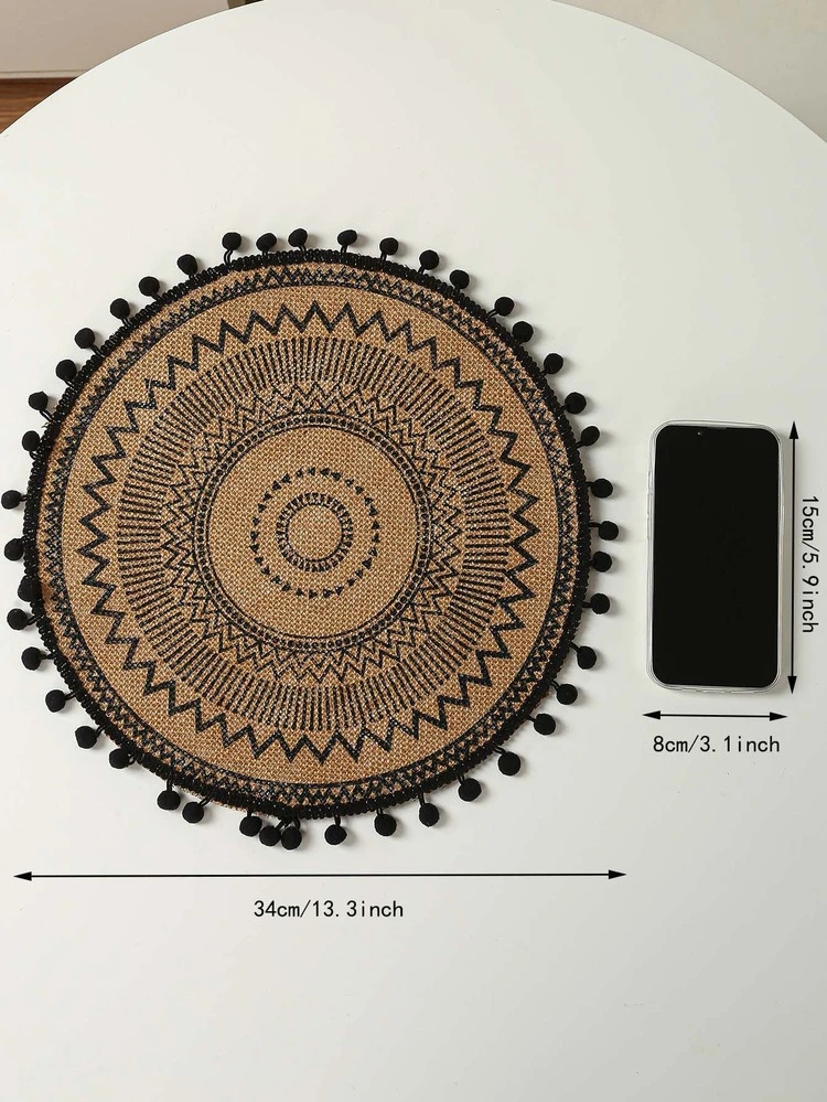 1 pieza Mantelito individual con estampado de dibujo con diseño de pompón - Multicolor - Ver 7