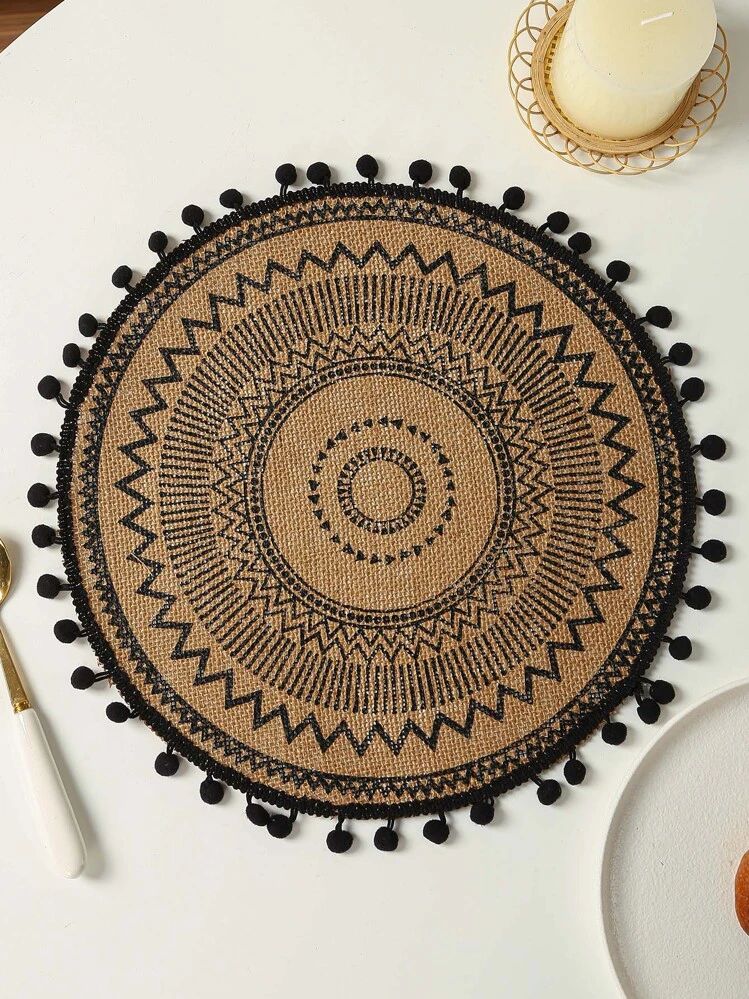 1 pieza Mantelito individual con estampado de dibujo con diseño de pompón - Multicolor - Ver 8