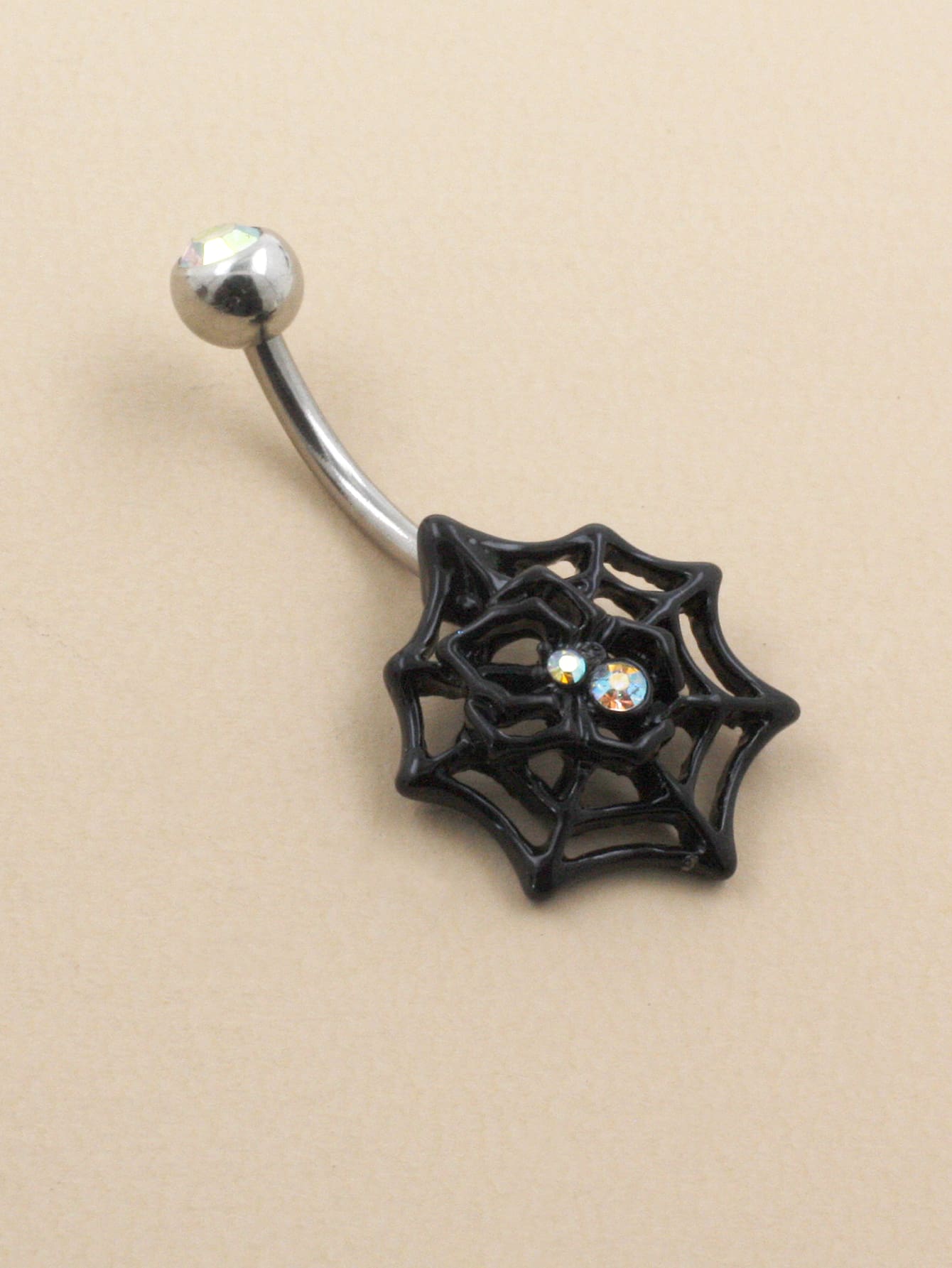 Rhinestone & Spider Web Decor Belly Belly Ring - Nhiều màu - Xem 1