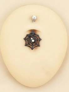 Rhinestone & Spider Web Decor Belly Belly Ring - Nhiều màu - Xem 4
