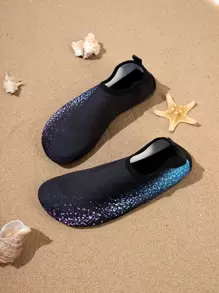 Graphic Slip On Aqua Socks, Low-cut Black Sports Water Shoes For Women With Contrast Colors, Elastic Design - Black - View 2